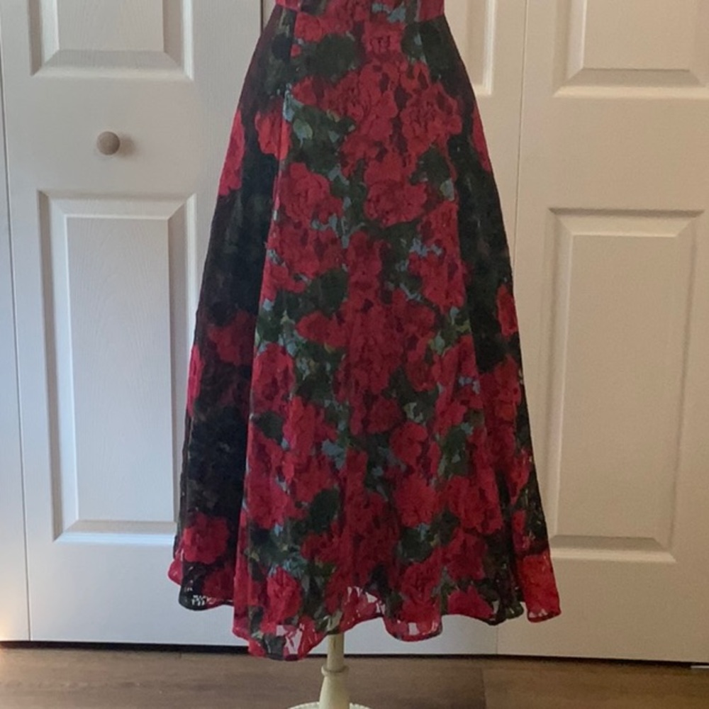Tracy Reese Red and Black Floral Midi Dress - Picture 3 of 16
